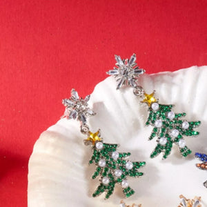 earrings in emerald green with novelty and rhinestone embellishment