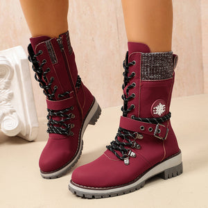 boots in Red with round toe and mid-calf