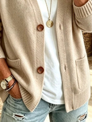 classic cardigan in Black with crew neck