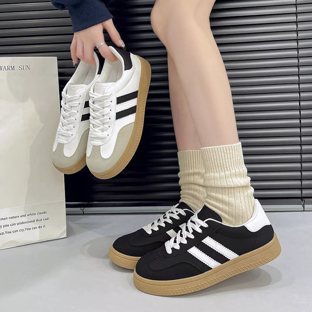 Black Round Toe Lace Up Sneakers