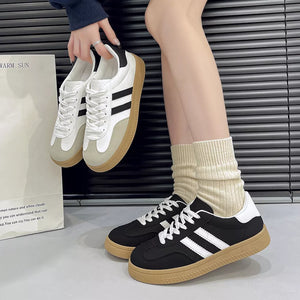 Black Round Toe Lace Up Sneakers