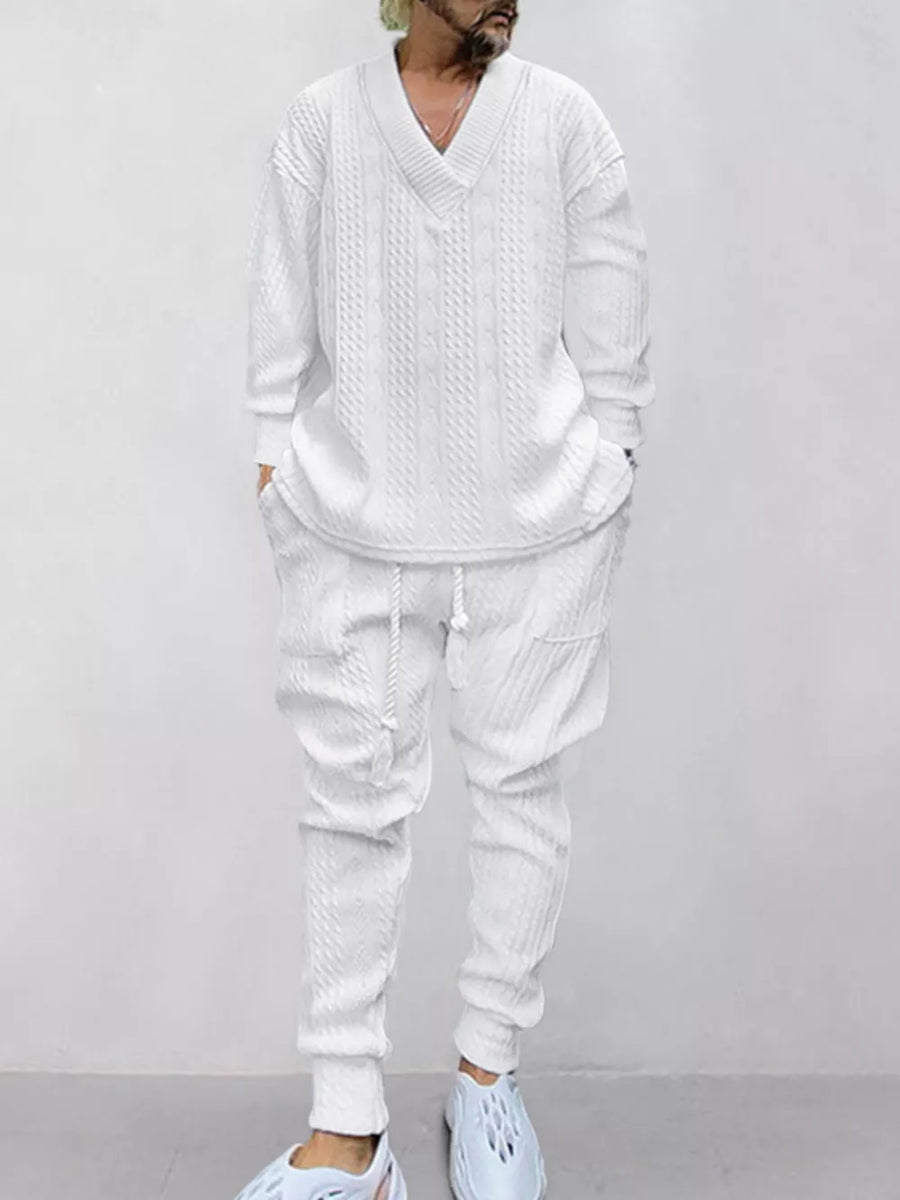Black relaxed lounge set with v-neck