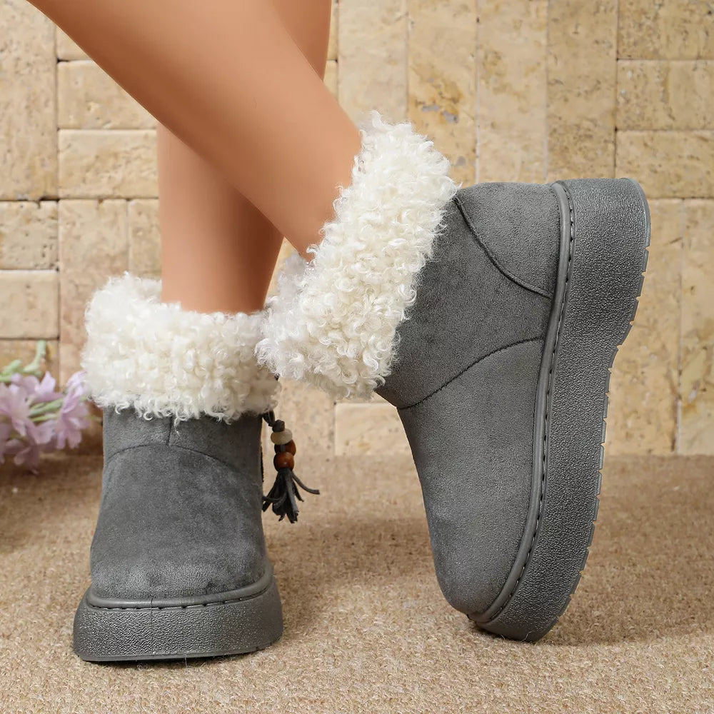 Round Toe Faux Fur Lined Boots in Camel with round toe