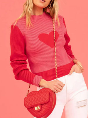 red pullover sweater with color-block and crew neck