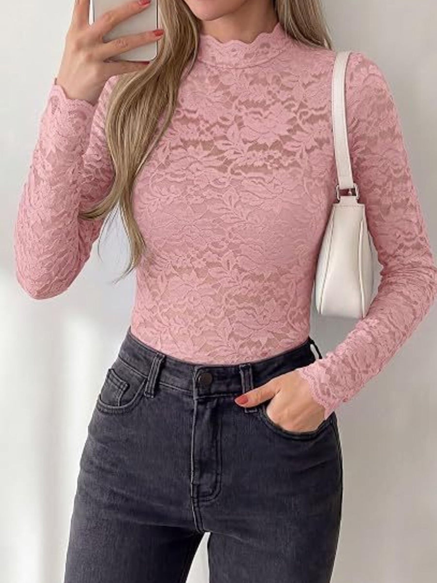 blouse in Apricot with floral and lace