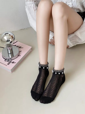 socks featuring lace in Black with cotton Imported Size &amp texture