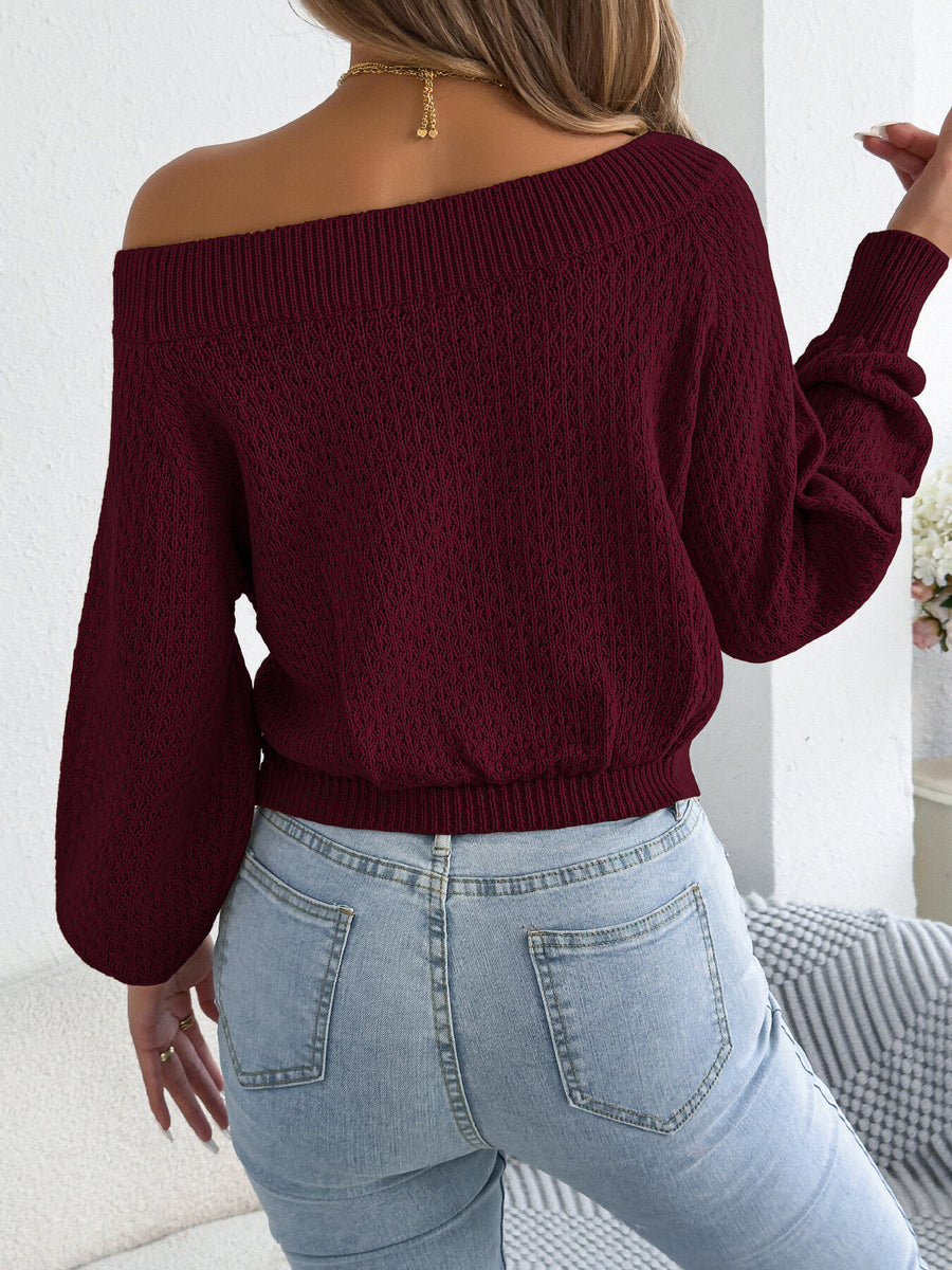off-shoulder top featuring textured in Burgundy with 100% acrylic Care instructions: Machine wash cold texture