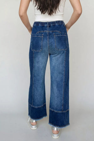 Drawstring Raw Hem Wide Leg Denim Pants in this colorway