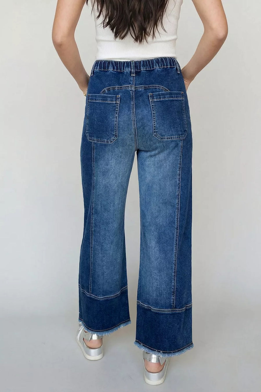 Drawstring Raw Hem Wide Leg Denim Pants in this colorway