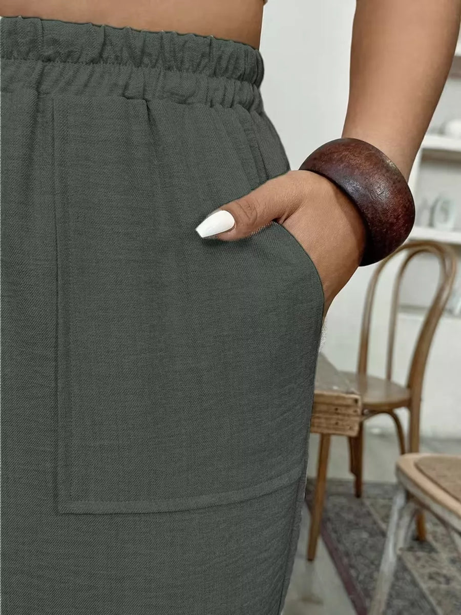 Khaki loose wide-leg pants with N/A