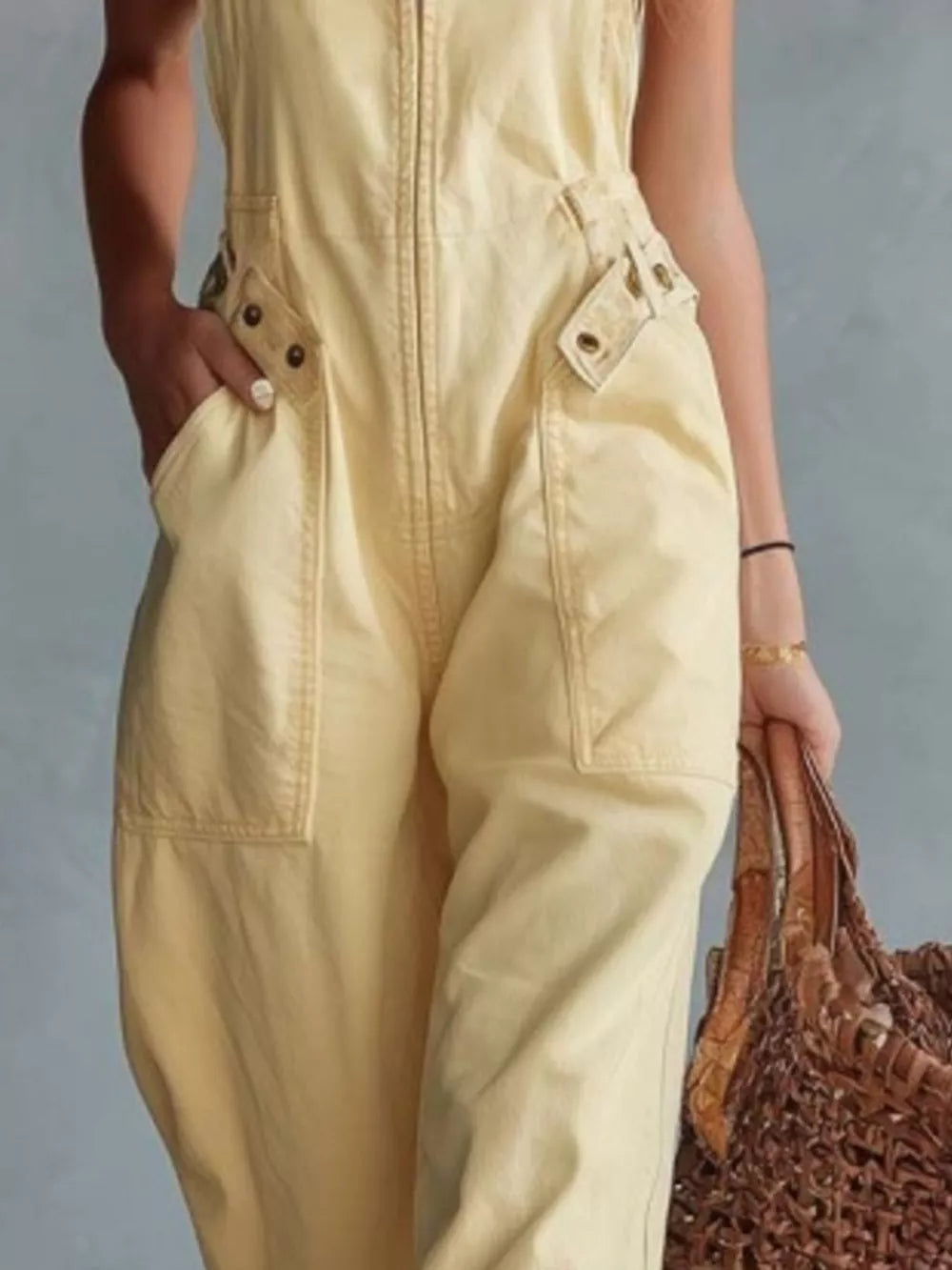 Sky Blue relaxed jumpsuit with square neck