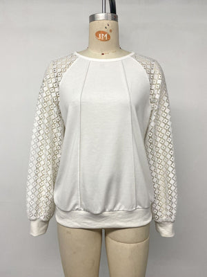 white sweatshirt with pullover and geometric