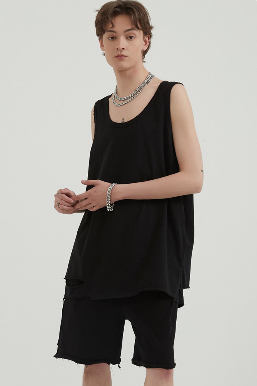 Black ripped hem tank top