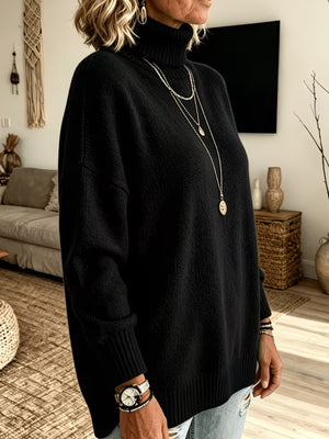 Oversized Turtleneck Dropped Shoulder Sweater in Green with dropped shoulder
