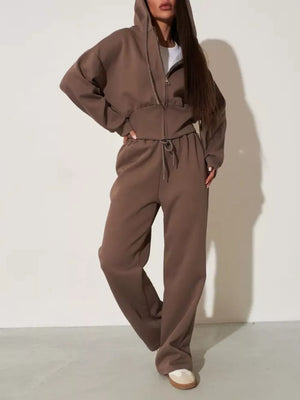 Zip-up Hoodie And Wide-leg Pants Set in Pink, view 17