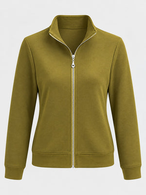 Full Size Stand-Collar Zip-Up Sweatshirt in Pink with zipper