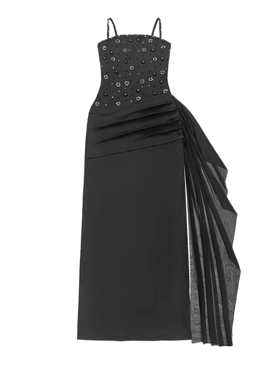 Black fitted maxi dress with strapless