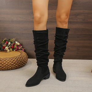 boots in taupe with point toe and knee-length