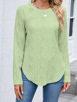 Textured Diamond Knit Long Sleeve T-shirt in Navy Blue
