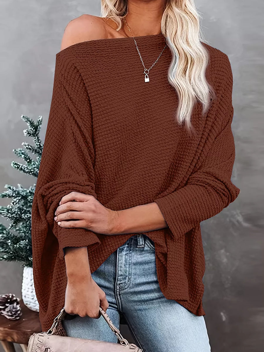 One-shoulder Waffle Knit Top in Gray