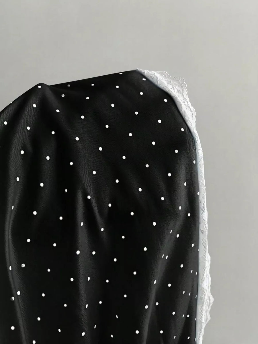 Black with Polka Dot One-shoulder Cami in Black
