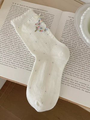 socks in White with polka dot and ribbed knit