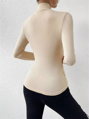 Black with Ruched Long Sleeve Slim Fit Top in Black