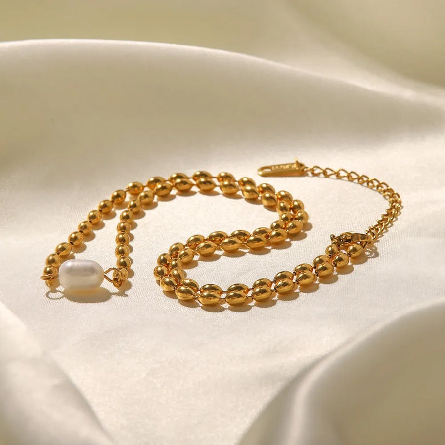 Pearl And Gold Chain Jewelry Set in gold with adjustable length