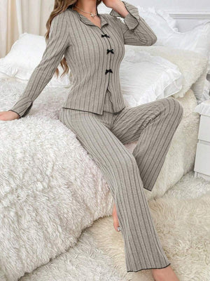 cream slim pajama set with collared