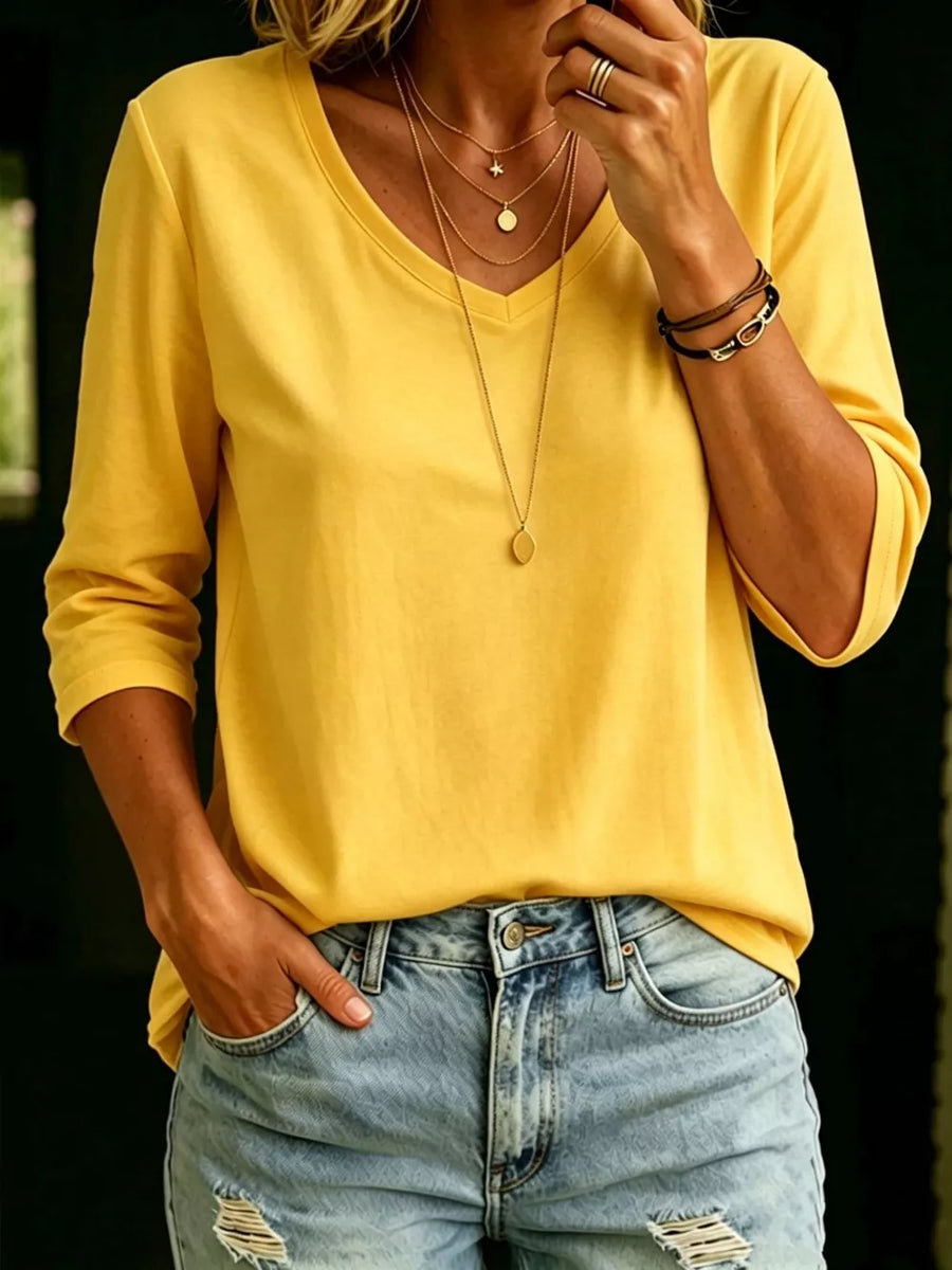 Full Size V-neck 3/4 Sleeve T-shirt Plus Size, view 14
