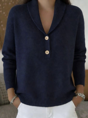 Shawl Collar Button Detail Sweater in Burgundy with buttoned