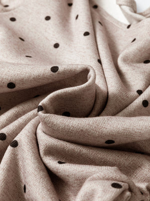 Boat neck long-sleeve tee in Khaki with a polka dot pattern