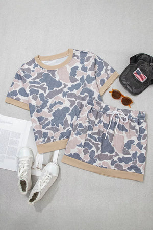 Camouflage Short Sleeve Top And Skirt Set option 4
