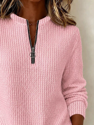 sweatshirt in Orange Red with waffle-knit and hip-length