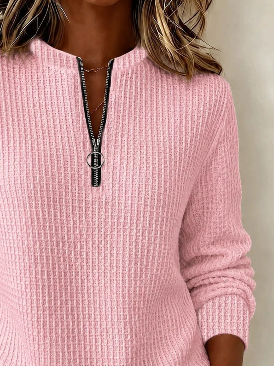 sweatshirt in Orange Red with waffle-knit and hip-length