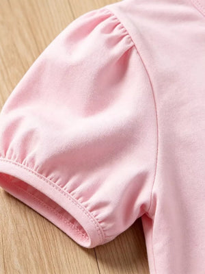 Children's Graphic Round Neck Tee And Shorts Set in Pink