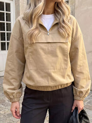 khaki windbreaker with pocketed and long sleeve