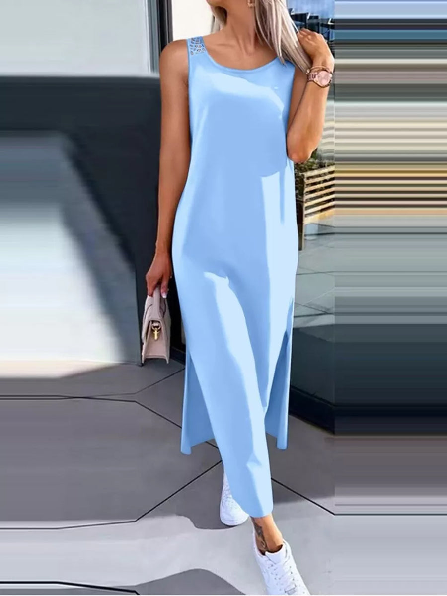 Side Slit Sleeveless Maxi Dress in Dark Gray with side slit