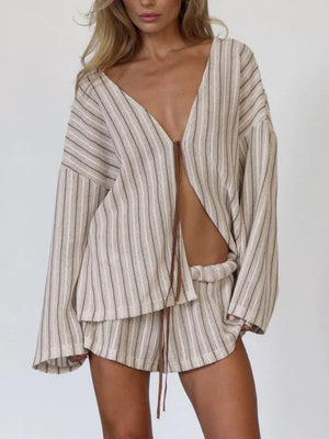 resort lounge set in black with v-neck