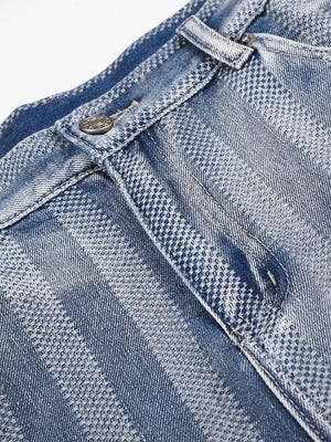 Blue with Men's Stripe Wide Leg Denim Capris in Blue