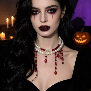 choker necklace in ivory featuring double-layered and choker fit