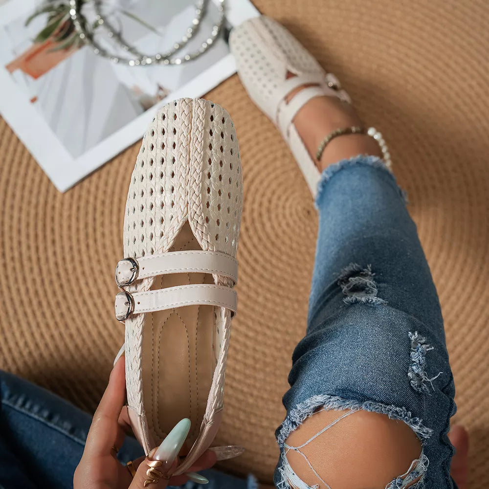 PU Leather, Rubber Imported Size &amp Flats in cream with Mary Jane silhouette