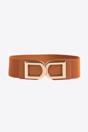 Caramel elastic belt with double gold buckle detail