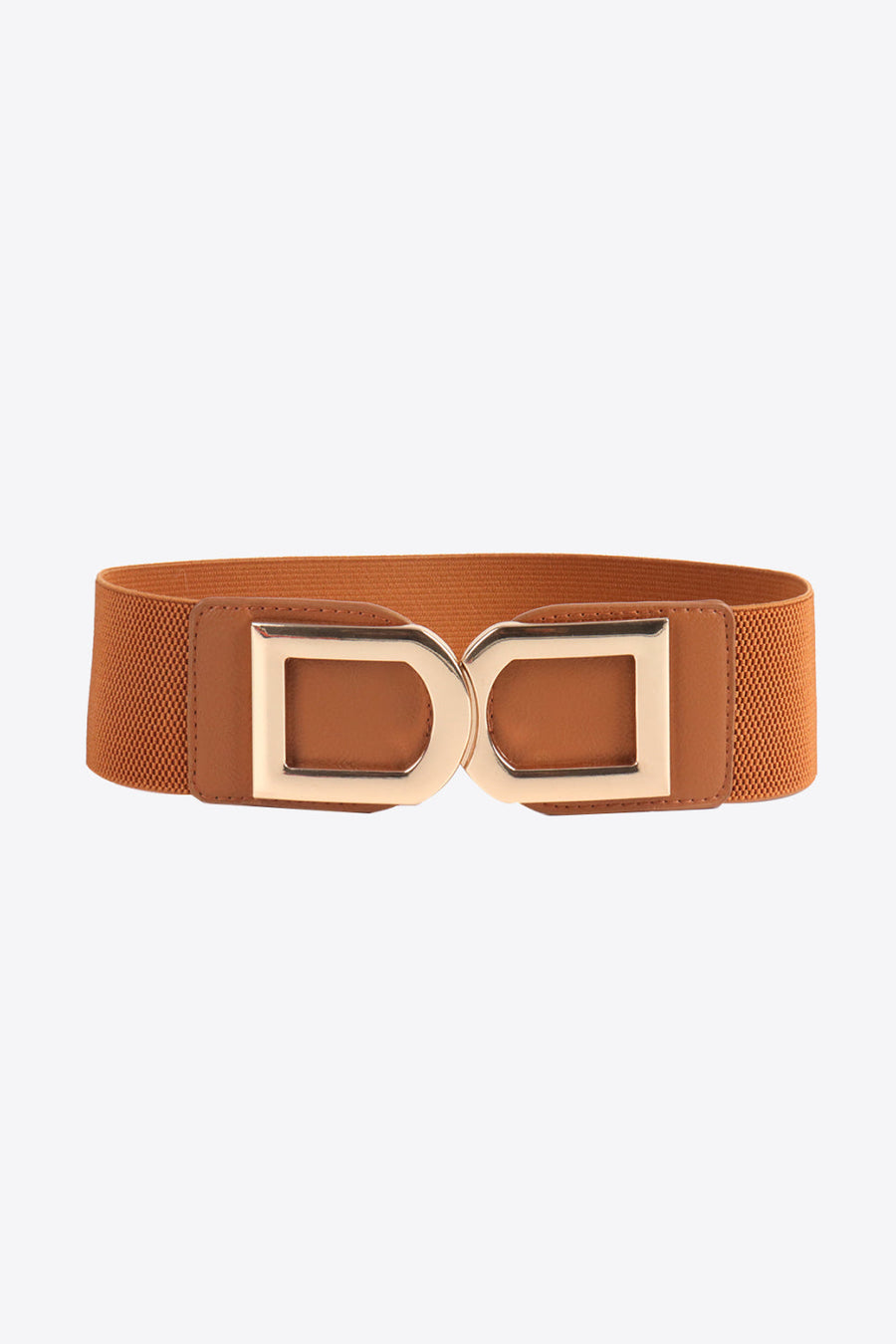 Caramel elastic belt with double gold buckle detail