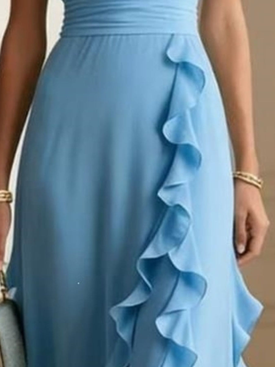 Burgundy A-line maxi dress with v-neck