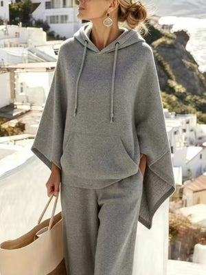cream loose lounge set with hooded