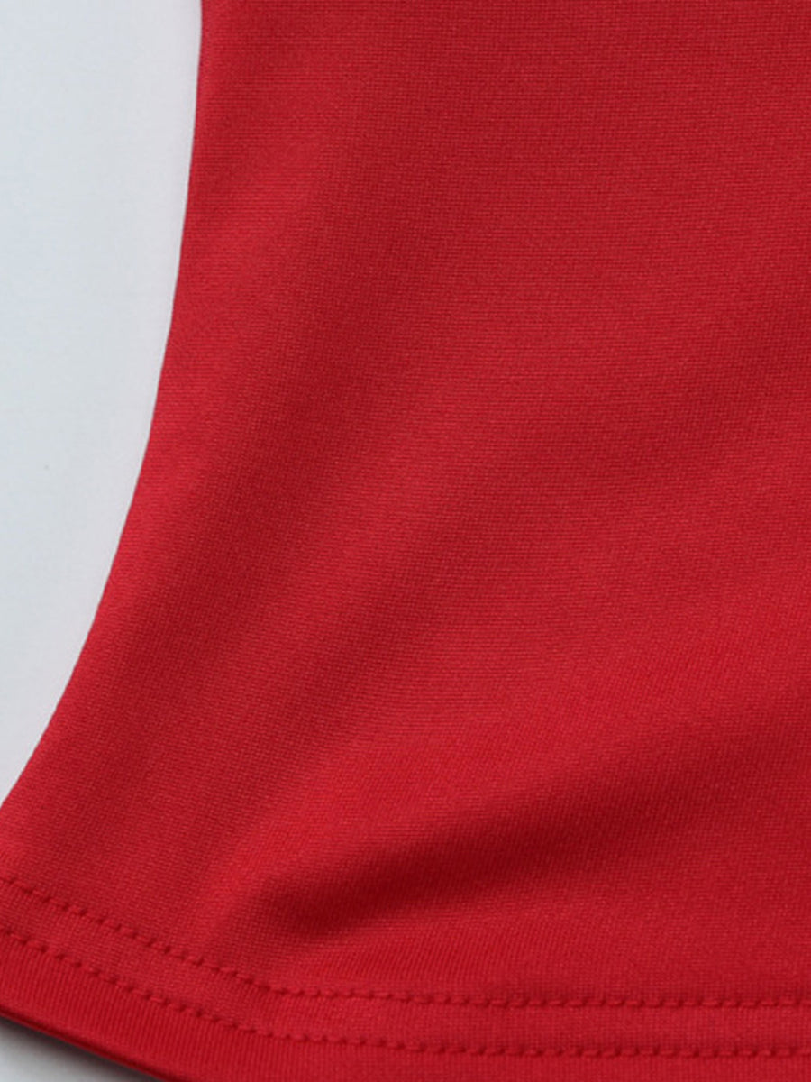 Red halter neck tie cami top with deep v-neck and adjustable ties