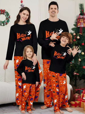 black pajama set with novelty print and crew neck