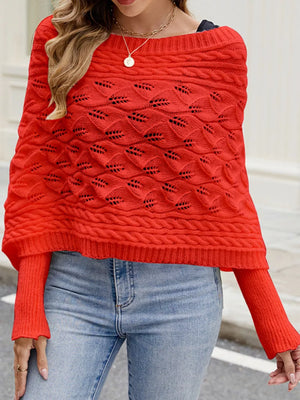 Cable Knit Batwing Sleeve Sweater in Black