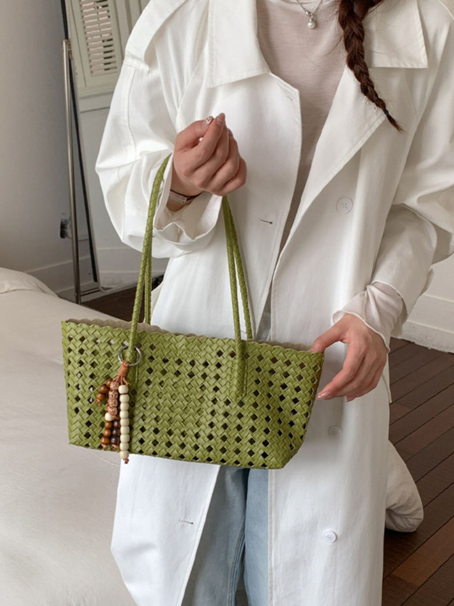 shoulder bag featuring woven in black with PU Leather Imported Size &amp texture